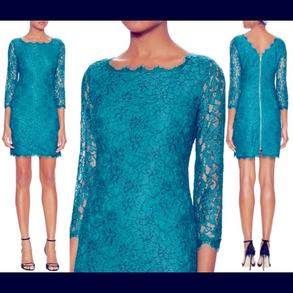 Diane Von Furstenberg Dresses & Skirts - $350 Teal Lace Diane von Furstenberg Mini Dress